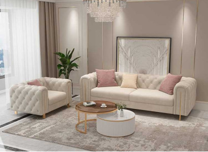 Set 2 tlg Wohnzimmer Sofagarnitur doppelt Sofa Couch Modern Sessel Leder